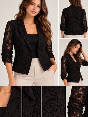 Stooshy Women's Black Lace Blazer